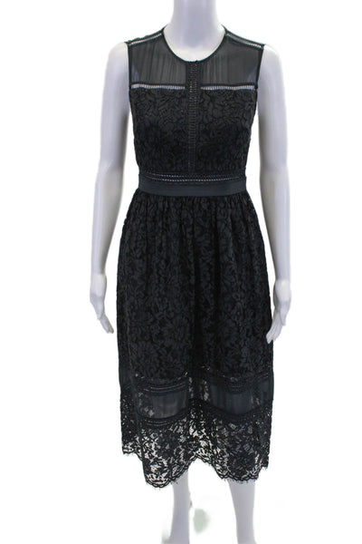 Whistles Womens Floral Print Lace Mid-Calf Length A-Line Dress Navy Blue Size 6
