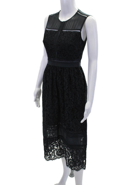Whistles Womens Floral Print Lace Mid-Calf Length A-Line Dress Navy Blue Size 6