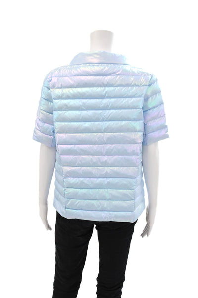 J. Mclaughlin Womens Textured Short Sleeve Lined Button Puffer Jacket Blue Size