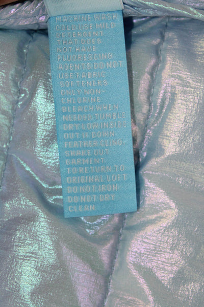 J. Mclaughlin Womens Textured Short Sleeve Lined Button Puffer Jacket Blue Size