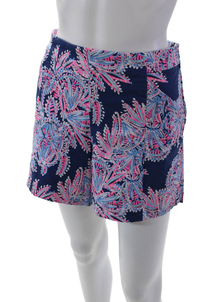 Lilly Pulitzer Womens Side ZIp Mid Rise Abstract Shorts Navy Pink Cotton Size 12