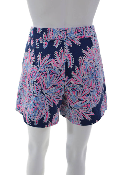 Lilly Pulitzer Womens Side ZIp Mid Rise Abstract Shorts Navy Pink Cotton Size 12