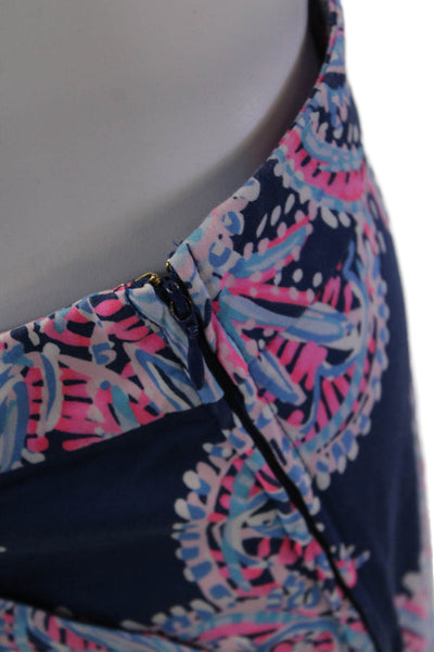 Lilly Pulitzer Womens Side ZIp Mid Rise Abstract Shorts Navy Pink Cotton Size 12