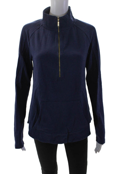 Lilly Pulitzer Womens Long Sleeve Half Zip Pocket Shirt Navy Cotton Size Small