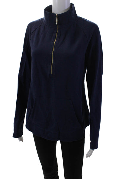 Lilly Pulitzer Womens Long Sleeve Half Zip Pocket Shirt Navy Cotton Size Small