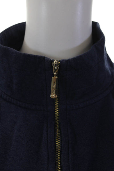Lilly Pulitzer Womens Long Sleeve Half Zip Pocket Shirt Navy Cotton Size Small