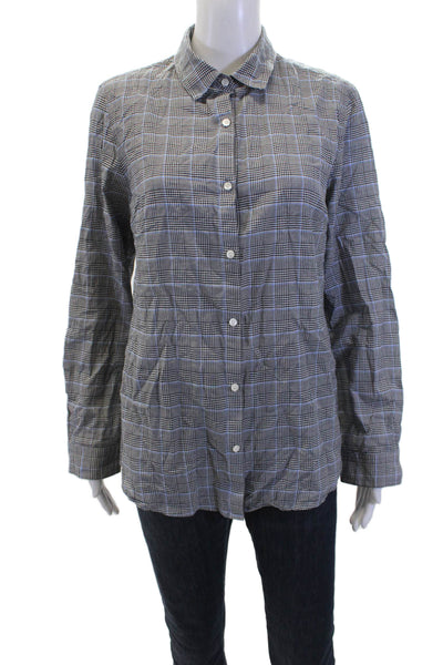J. Mclaughlin Womens Plaid Button Down Shirt Black Blue Cotton Size Medium