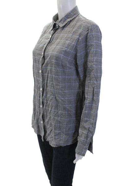 J. Mclaughlin Womens Plaid Button Down Shirt Black Blue Cotton Size Medium
