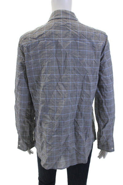 J. Mclaughlin Womens Plaid Button Down Shirt Black Blue Cotton Size Medium