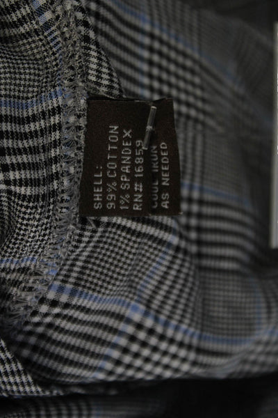 J. Mclaughlin Womens Plaid Button Down Shirt Black Blue Cotton Size Medium