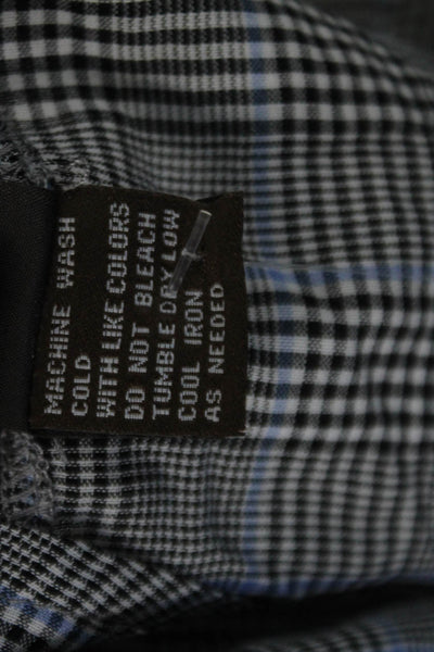 J. Mclaughlin Womens Plaid Button Down Shirt Black Blue Cotton Size Medium