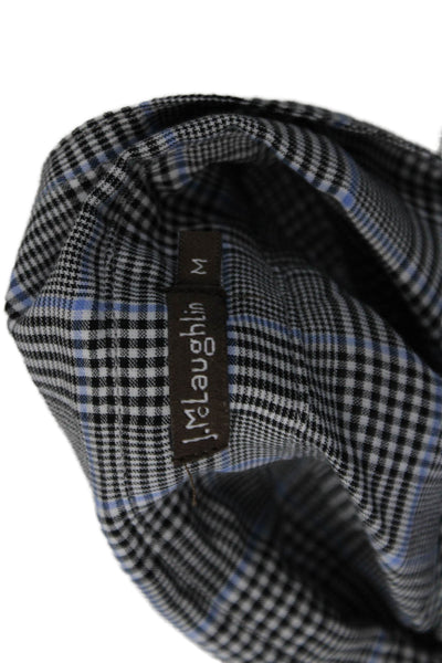 J. Mclaughlin Womens Plaid Button Down Shirt Black Blue Cotton Size Medium