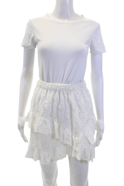 Shoshanna Womens Cotton Battenberg Lace Elastic Waist Pull On Skirt White Size S