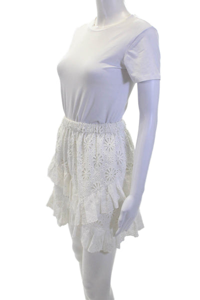 Shoshanna Womens Cotton Battenberg Lace Elastic Waist Pull On Skirt White Size S