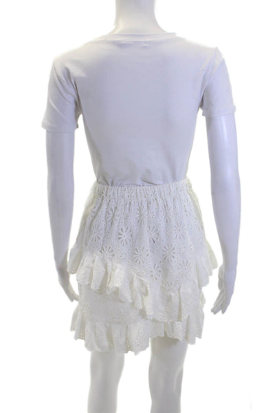 Shoshanna Womens Cotton Battenberg Lace Elastic Waist Pull On Skirt White Size S