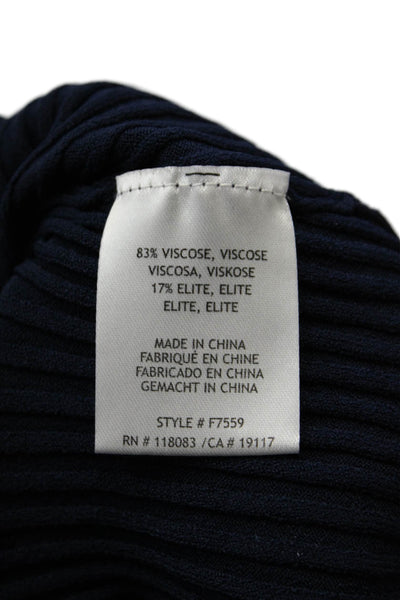 Minnie Rose Womens Ribbed Cut Out Detail Short Sleeve Blouse Blue Size XS