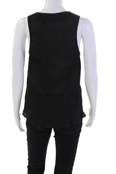 Joie Womens Cotton Embroidered V-Neck Sleeveless Blouse Top Black Size S