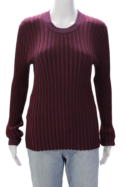 Altuzarra Womens Long Sleeve Round Neck Casual Rib Knit Top Purple Size XL