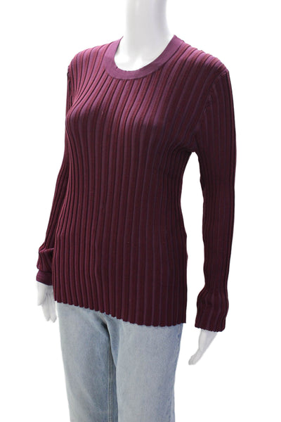 Altuzarra Womens Long Sleeve Round Neck Casual Rib Knit Top Purple Size XL