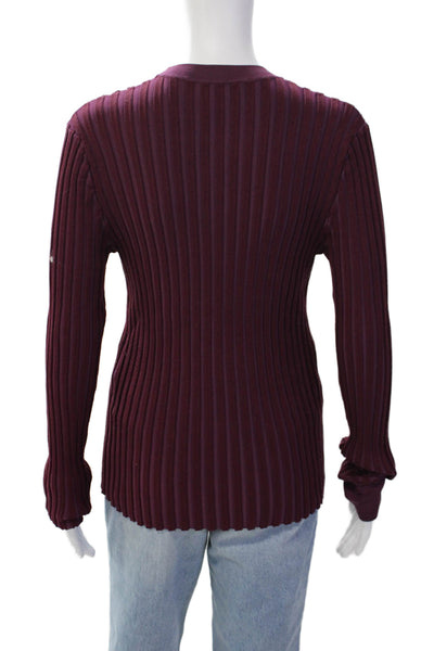 Altuzarra Womens Long Sleeve Round Neck Casual Rib Knit Top Purple Size XL