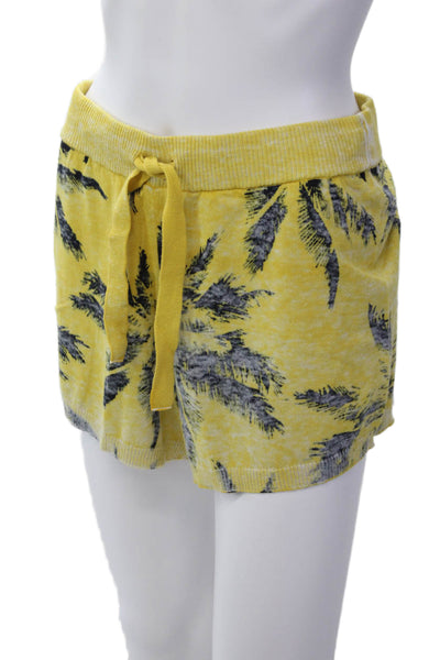 Minnie Rose Women's Drawstring Waist Palm Tree Print Shorts Yellow Size XS