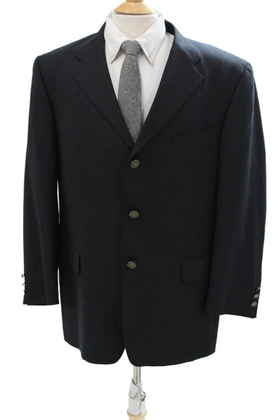 Hickey Freeman Mens Wool Collar Button Pleated Sleek Classic Blazer Black Size E