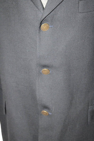 Hickey Freeman Mens Wool Collar Button Pleated Sleek Classic Blazer Black Size E