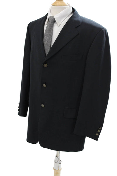 Hickey Freeman Mens Wool Collar Button Pleated Sleek Classic Blazer Black Size E