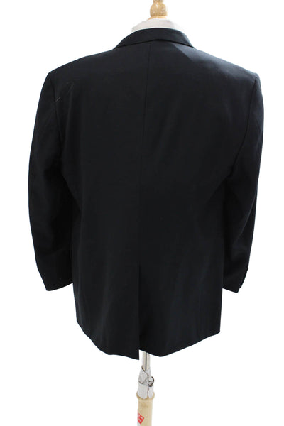 Hickey Freeman Mens Wool Collar Button Pleated Sleek Classic Blazer Black Size E