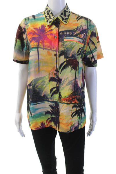 Le Superbe Womens Graphic Hollywood Printed Buttoned Blouse Multicolor Size 0