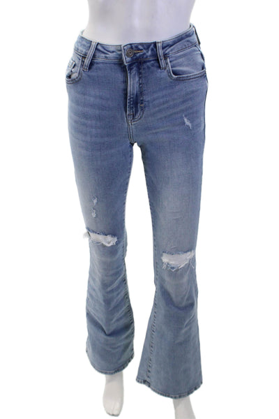Hidden Womens Cotton Light Wash Distressed Knees Flare Leg Jeans Blue Size 25