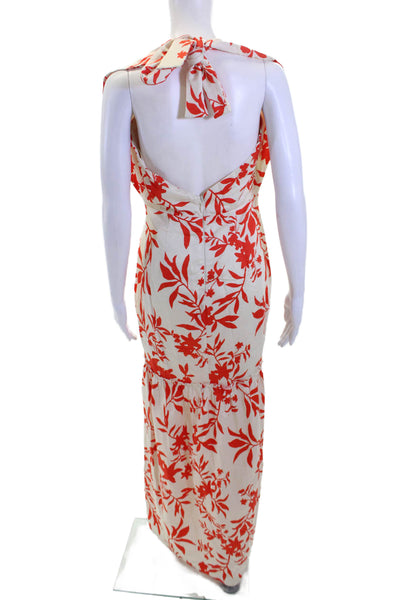 TJD Womens Cotton Floral V-neck Tie Back Tiare Maxi Dress Red Cream Size S