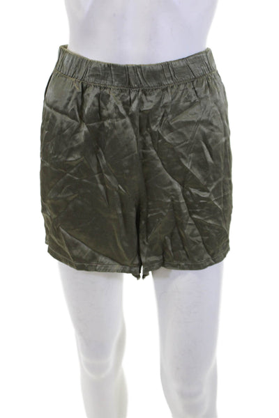 Michael Stars Womens High Rise Elastic Waist Satin Shorts Green Size Large