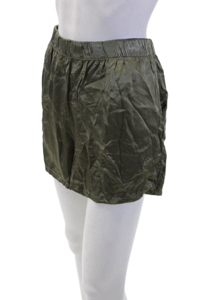 Michael Stars Womens High Rise Elastic Waist Satin Shorts Green Size Large