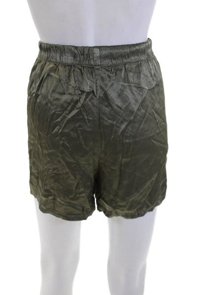 Michael Stars Womens High Rise Elastic Waist Satin Shorts Green Size Large