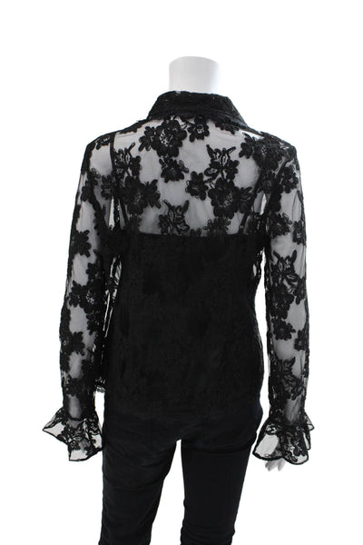 Sutton Studio Womens Layered Lace Collared Long Sleeve Blouse Black Size 10P