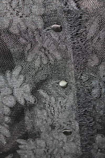 Sutton Studio Womens Layered Lace Collared Long Sleeve Blouse Black Size 10P