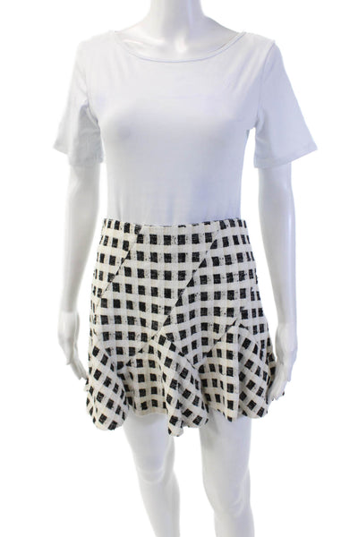 Derek Lam 10 Crosby Womens Metallic Plaid Tweed Mini Flared Skirt White Size 6