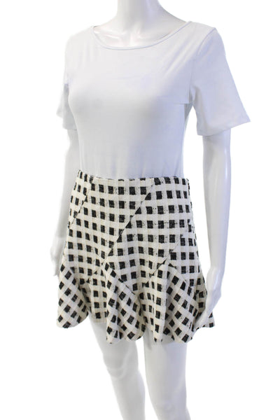 Derek Lam 10 Crosby Womens Metallic Plaid Tweed Mini Flared Skirt White Size 6