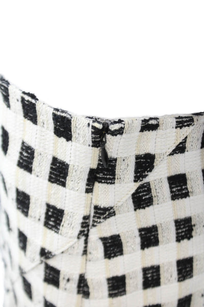 Derek Lam 10 Crosby Womens Metallic Plaid Tweed Mini Flared Skirt White Size 6