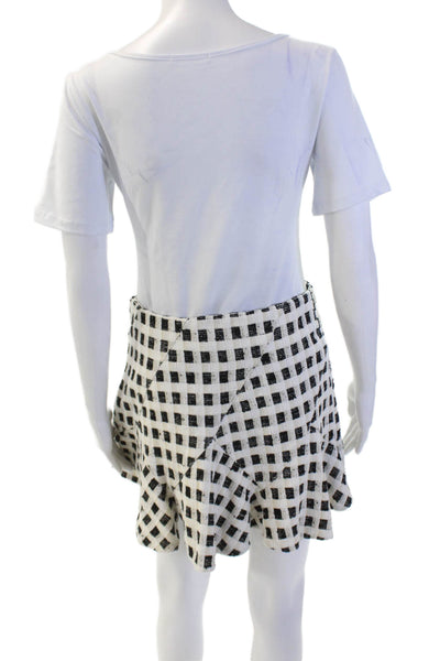 Derek Lam 10 Crosby Womens Metallic Plaid Tweed Mini Flared Skirt White Size 6