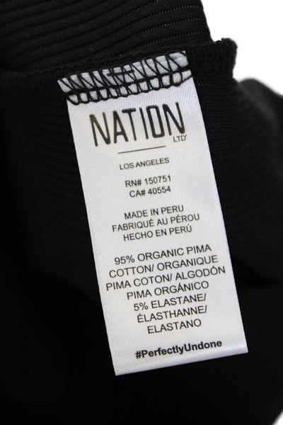 Nation LTD Womens Cotton Short Puff Sleeve V-Neck Blouse Top Black Size M