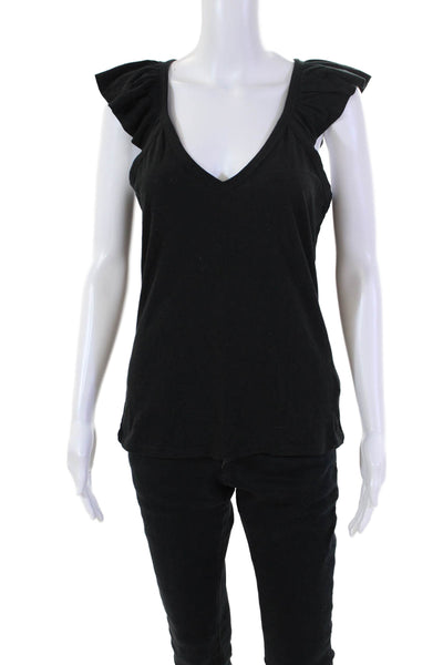 Nation LTD Womens Cotton Sleeveless V-Neck Blouse Top Solid Black Size M