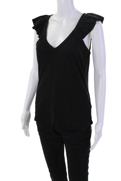 Nation LTD Womens Cotton Sleeveless V-Neck Blouse Top Solid Black Size M