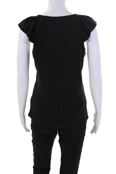 Nation LTD Womens Cotton Sleeveless V-Neck Blouse Top Solid Black Size M