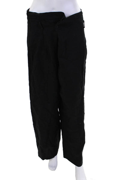 Tela Womens Lightweight Asymmetrical Buttoned Wide Leg Dress Pants Black Size M