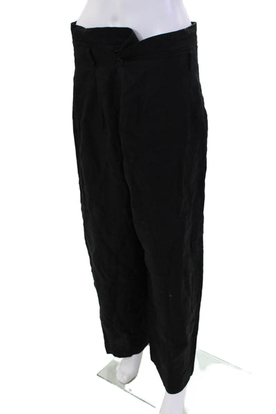 Tela Womens Lightweight Asymmetrical Buttoned Wide Leg Dress Pants Black Size M