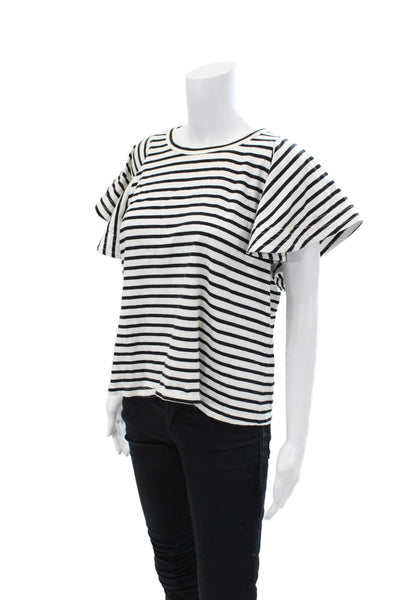 ALC Womens Cotton Striped Open Sleeve Detail Round Neck Top White Size L