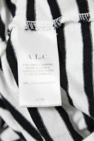 ALC Womens Cotton Striped Open Sleeve Detail Round Neck Top White Size L