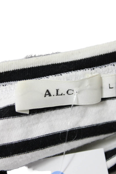 ALC Womens Cotton Striped Open Sleeve Detail Round Neck Top White Size L